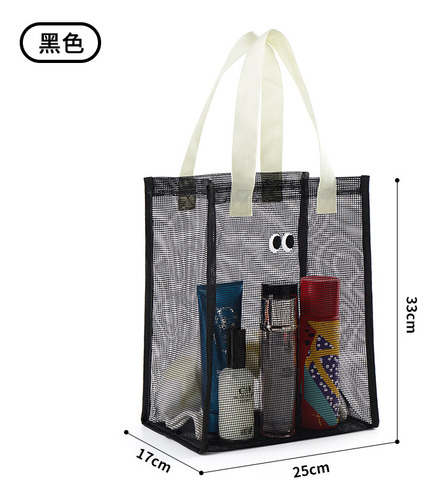 Bolsa De Ducha De Malla Portátil Negra Negra Para Colgar Y S
