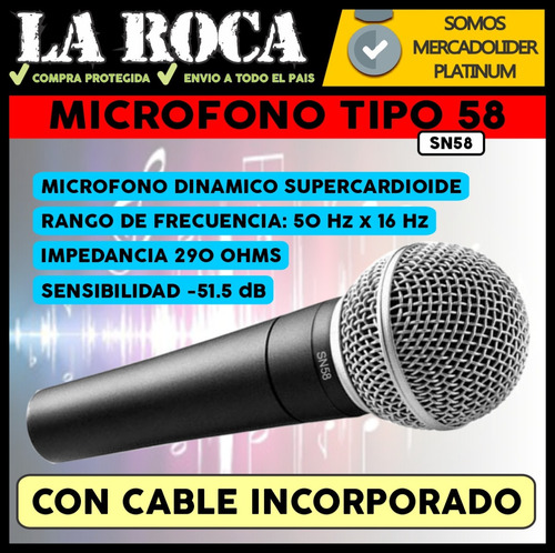Imagen 3 de 10 de Microfono Parquer Sn57b Profesional Funda Cable Envio - Cuotas