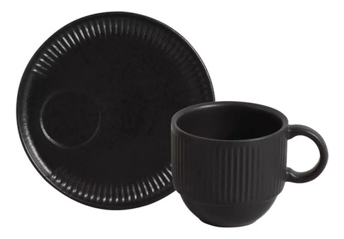 Set X6 Taza Y Plato Te/café Organica Linhas Negro 230ml Mëkk Negro