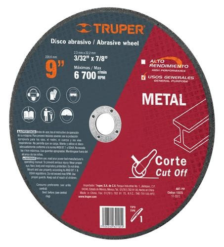 Disco Corte Metal 9' X 2.3mm Uso Gral. Truper 12572