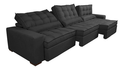 Sofá Retrátil e Reclinável 4,12m com Molas Ensacadas Cama Inbox Gold Tecido Suede Velusoft Preto