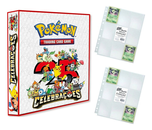 Álbum Pasta Fichário Pokemon + 20 Folhas Celebrações 25 Anos