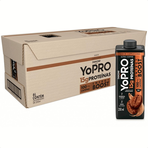 Yopro Bebida Láctea Cappuccino 15g Proteína Pack 24un 250ml