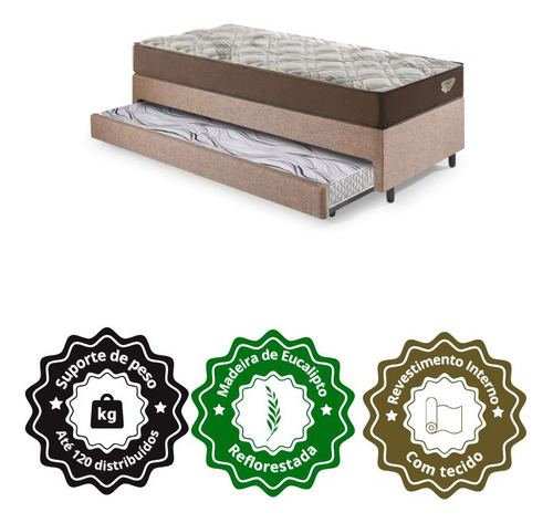 Bicama Box Solteiro Courino Areia 88x188 E Colchão Adorabile