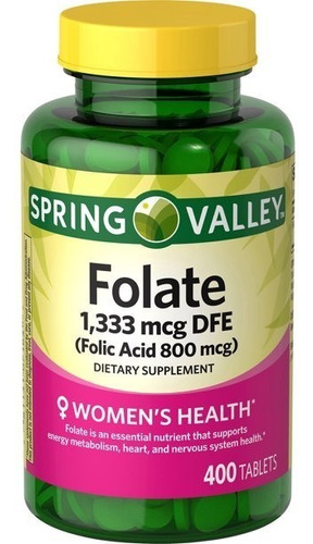 Ácido Fólico Spring Valley 400 Tab / 800 Mcg 