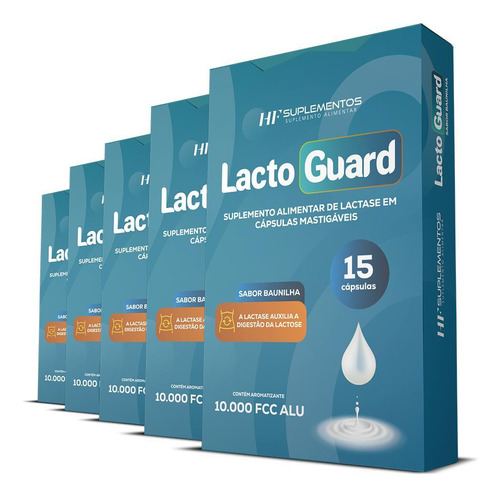 Kit 5x Lacto Guard 15 Caps Mastigável Sabor Baunilha Hf