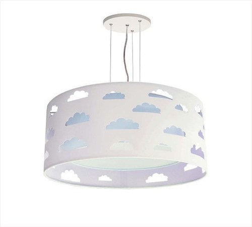 Lustre Pendente Infantil Nuvem Branco E Azul Bivolt 50x16cm