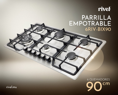 Parrilla A Gas Empotrable Rivel 6riv-bix90 Inoxidable Color Acero Inoxidable