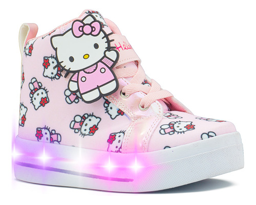 Tenis Bota Hello Kitty Con Luces Para Niña Pequeños Pasos
