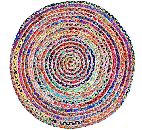 Fernish Décor Round Rag Area Rug, Yute & Cotton Multi Chindi