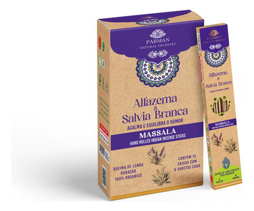 Incenso Organico Alfazema & Salvia Branca Parman C/12 Caixas