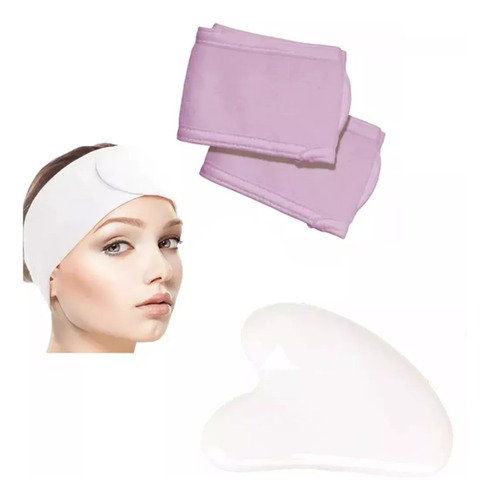 Set Vincha Limpieza Facial Cosmetologia + Skincare Gua Sha