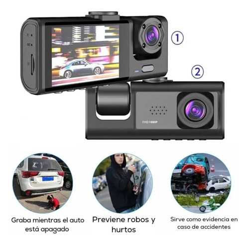 Camara Dvr Dash Auto Ruta Uber Cam Hd Seguridad App 3 Lentes