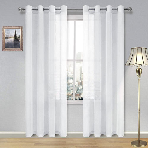 White Sheer Curtains  Semi Transparent Voile Grommet Wi...