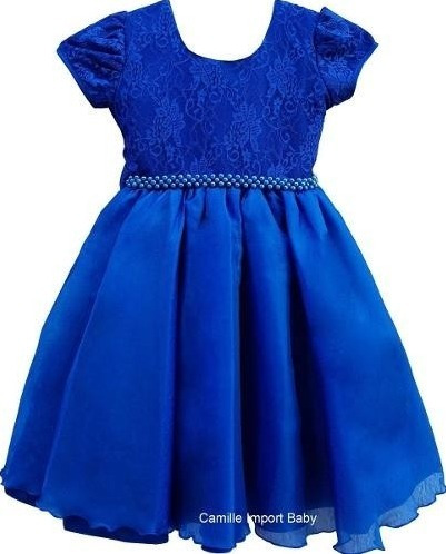 Vestido Festa Infantil Realeza Azul E Tiara Tam 4 Ao 16 | Frete grátis