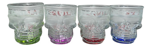 6 Vaso Tequilero De Calavera De Vidrio 60ml De Colores Difum Agua