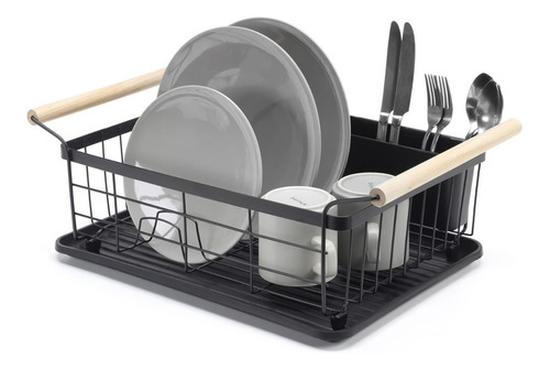 Seca Platos Escurridor Casa Secado Lavado Plato Con Bandeja Color Negro