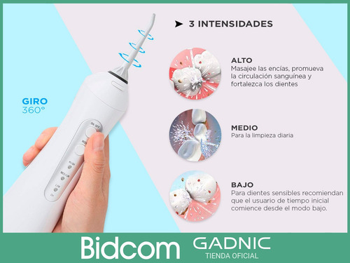 Imagen 5 de 10 de Irrigador Dental Water Gadnic Recargable 4 Puntas Blanqueo