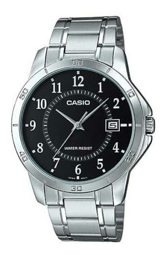 Reloj Casio Modelo Mtp-v004 Metal Plateado Carátula Negra
