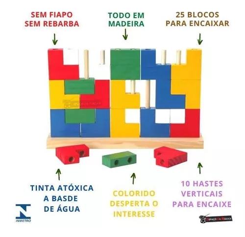 Blocos de encaixe vertical ( 25 pecas de madeira) - JottPlay - Compre  brinquedos educativos online