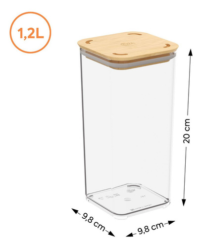 Pote Hermético Com Tampa Em Bambu 1,2l Modo Coza