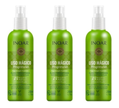 Kit 3x Fluido Termoativado Inoar Liso Mágico Prog 200ml