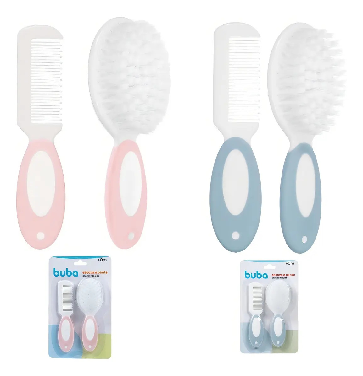 Kit Escova E Pente Com Cerdas Macias Para Bebê - Buba