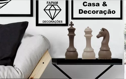 Peça De Xadrez Rei Rainha Cavalo Decoração Cerâmica Creme