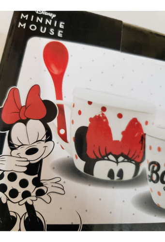 Taza Sopera Con Tapa Y Cuchara Minnie Mouse 580ml. Porcelana
