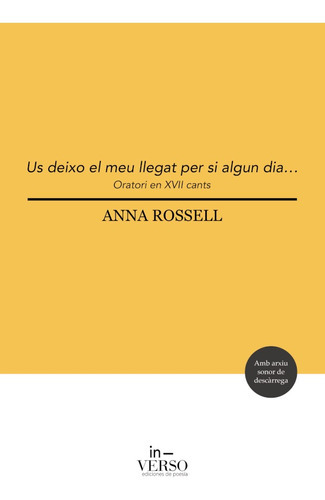 Us Deixo El Meu Llegat, Per Si Algun Dia..., De Anna Rossell. Editorial In-verso Ediciones De Poesía, Tapa Blanda En Español, 2021