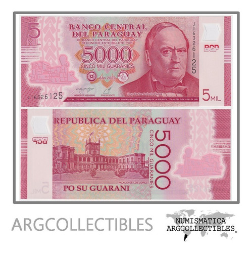 Paraguay Billete 5.000 Guaranies 2022 P-234 Unc (polimero)