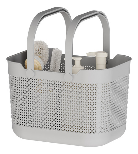 Set 3 Canastas Plástico Con Mango Cesto Portátil Organizador Gris