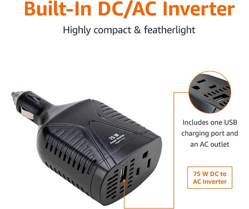 Inversor De Corriente De Coche Amazon Basics De 75 W, 12 V A