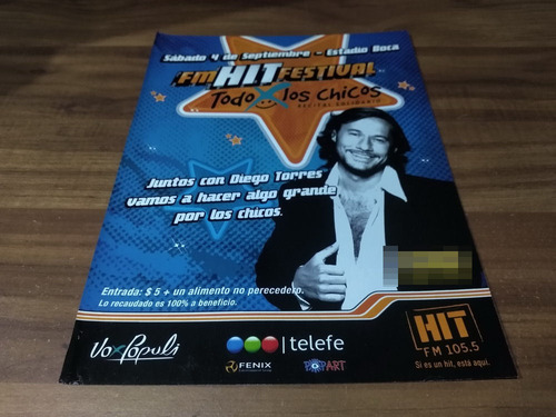 (pc600) Publicidad Diego Torres * Fm Hit Festival * 2004 (Usado)