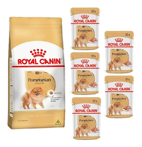 Kit Royal Canin Pomeranian Adulto Ração 1kg E 5 Sachês 85g