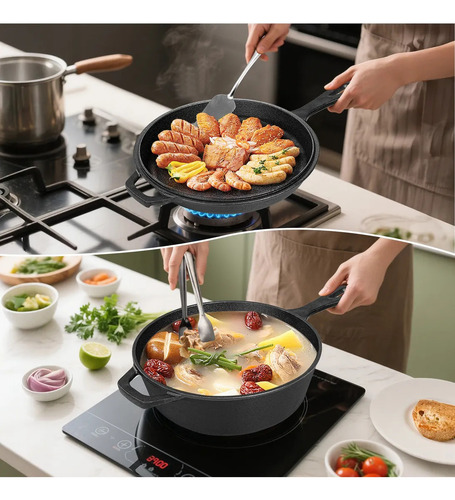2 En 1 Olla Y Sartén Combinados De Hierro Fundido 26cm 4.7l