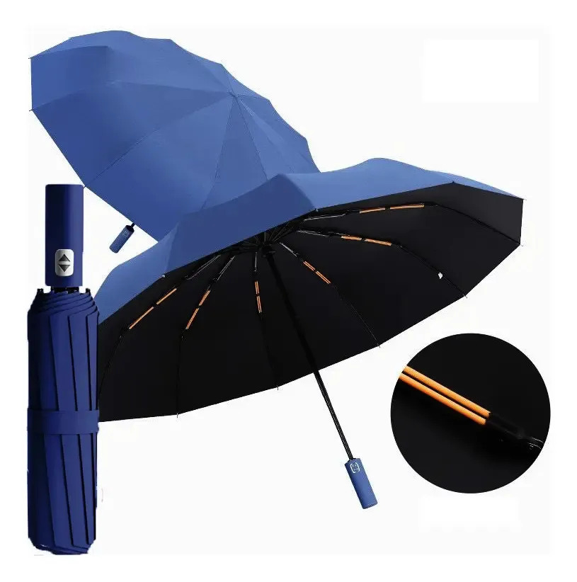 Guarda Chuva Grande Automatico Reforçado Contra Vento Origi. Cor Azul-marinho Desenho do tecido Liso