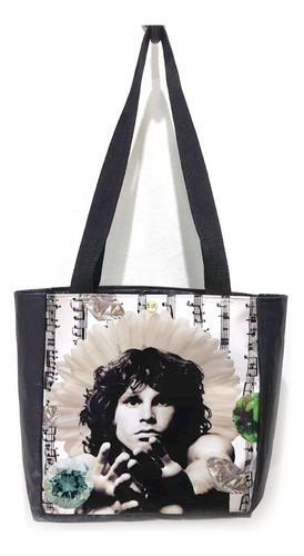 Bolsa Eco Cartera Tote Bag Jim Morrison The Doors 30x30 Negro Cuerina Oro Negro