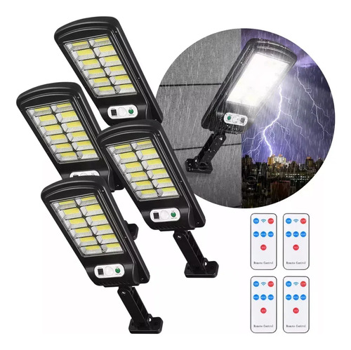 Kit com 4 Refletores Solares LED de 600W para Jardim com Sensor de Presença e Controle Remoto