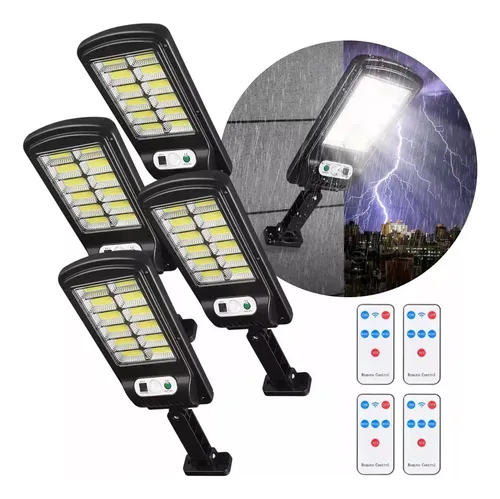 Kit com 4 Refletores Solares LED de 600W para Jardim com Sensor de Presença e Controle Remoto