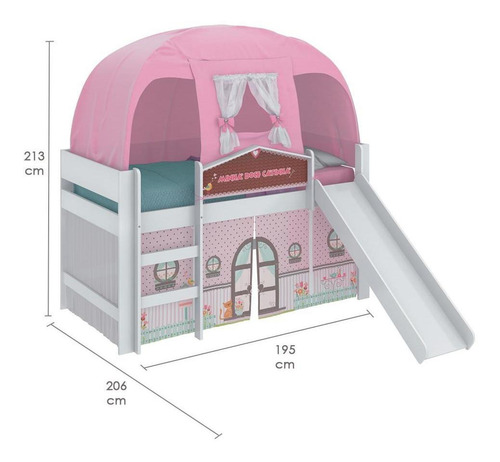 Cama Infantil Doce Casinha Play Com Escorregador, Cabana E C