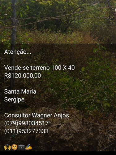 Vende Terreno 100 × 40 - Santa Maria Sergipe- R$120.000,00