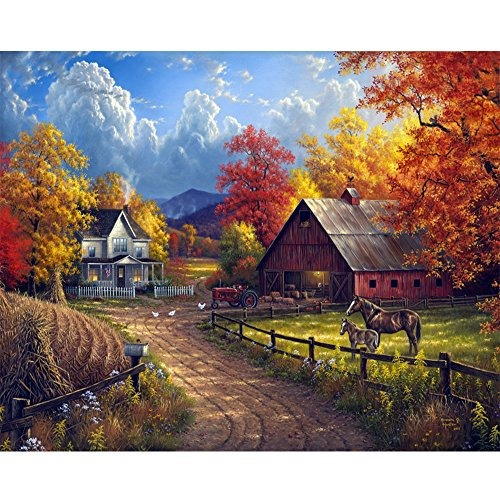 Blxecky 5d Diy Diamond Painting By Number Kits, Village Far