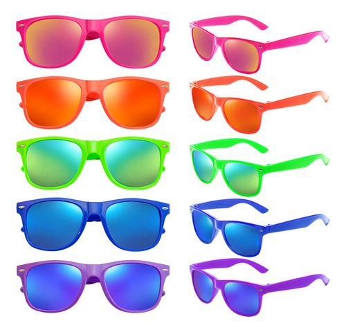 Matcheck 10 Gafas De Sol Retro De Color Neon Espejadas A Gra