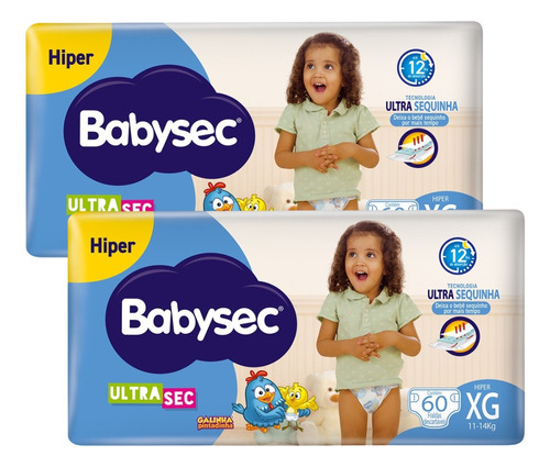 Kit Fralda Babysec Ultrasec Xg 60 Un Kit Com 2 Pacotes