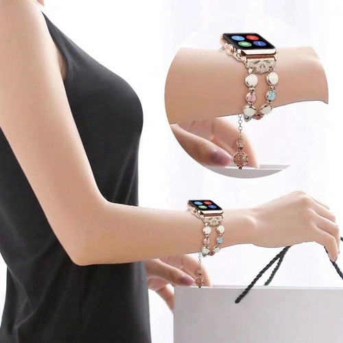 Extensible Correa Mujer Dorado Perlas Apple Watch 42/44mm Ancho De La Correa 44 Mm