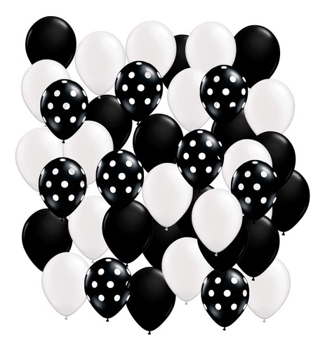 Globos Fiesta Blanco Negro Latex Caramelo Polka Puntos 50pz 