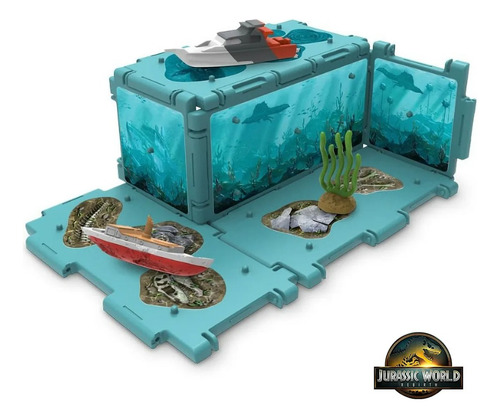 Jurassic World Rebirth Captivz Dinorama Mosasaurus 14 Piezas Azul