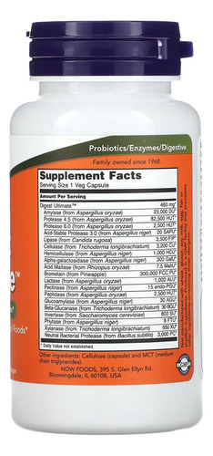 Digest Ultimate Now Foods 60 Veg Cápsulas Produto Importado