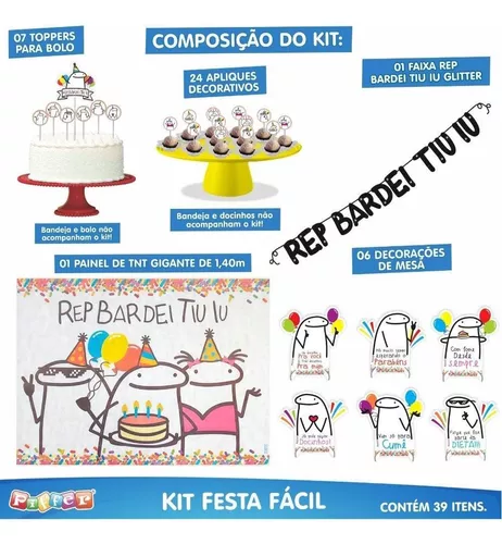 Kit Enfeites Mesa Festa Flork Meme Aniversário Painel Display